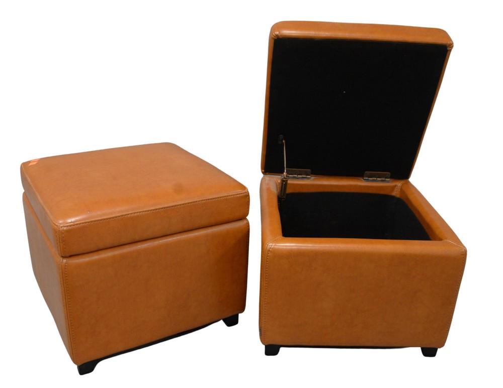 Pair of Brown Leather Ottomans, having lift top opening (1 of 2)