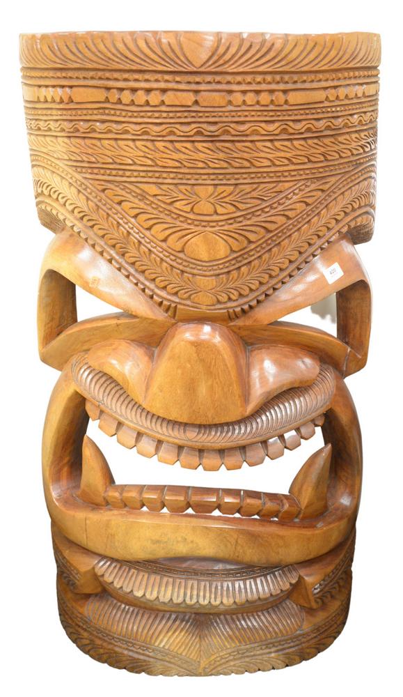 Large Carved Wood Tiki mask, height 51 1/2 inches, (1 of 3)
