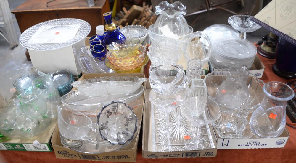 Eight Tray Lots of Glass, to include Waterford vases, (1 of 4)