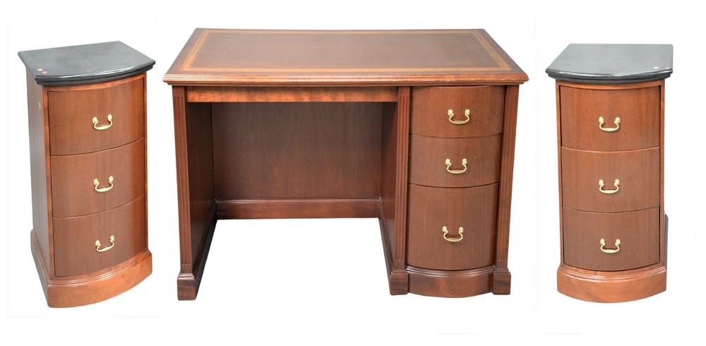 Four Piece Office Lot, to include a mahogany desk with (1 of 3)
