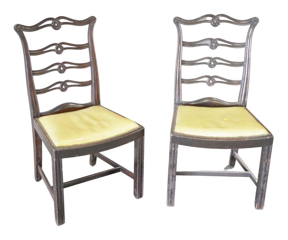 Set of Eight Mahogany Chippendale Style Ribbon Back: Set of Eight Mahogany Chippendale Style Ribbon Back Dining Chairs, having leather seats, height 38 inches.