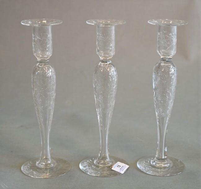 Set of Three Matching Hawkes Cut Glass Candlesticks, (1 of 4)