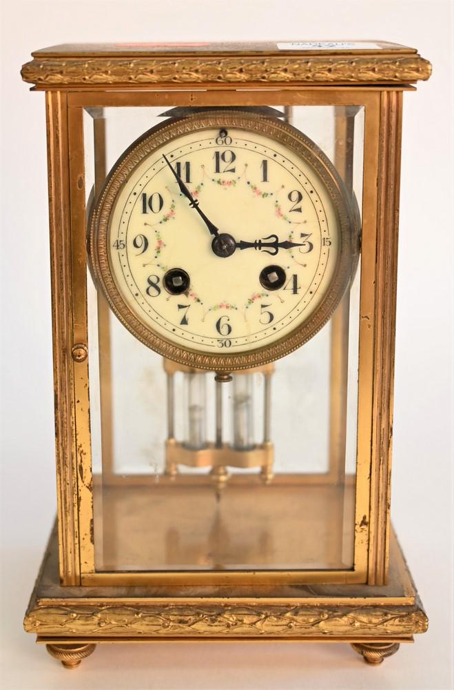 H & H French Brass Mantle Clock, having floral details (1 of 4)