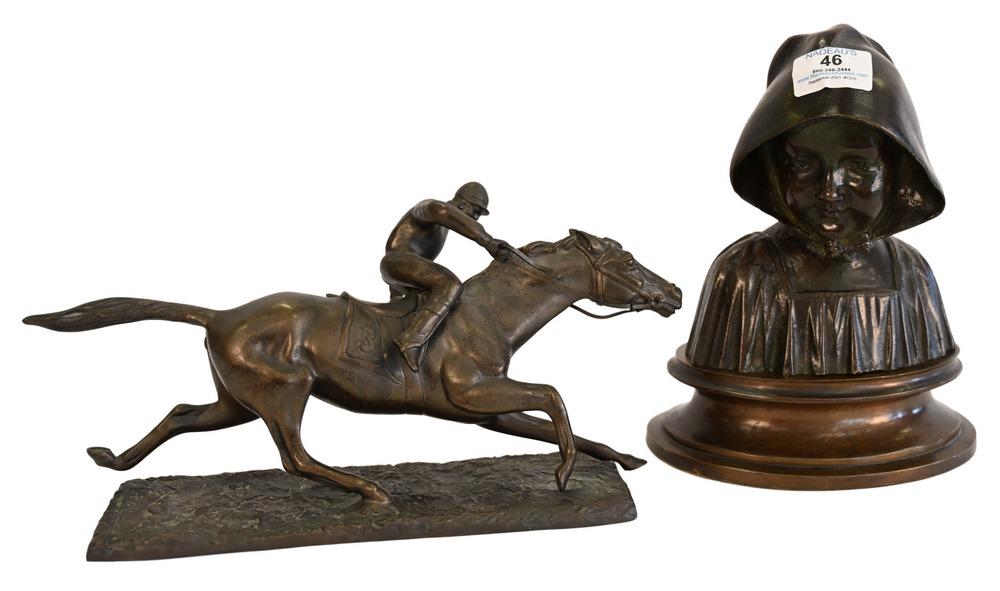 Two Bronze Sculptures, to include a small bronze bust (1 of 5)