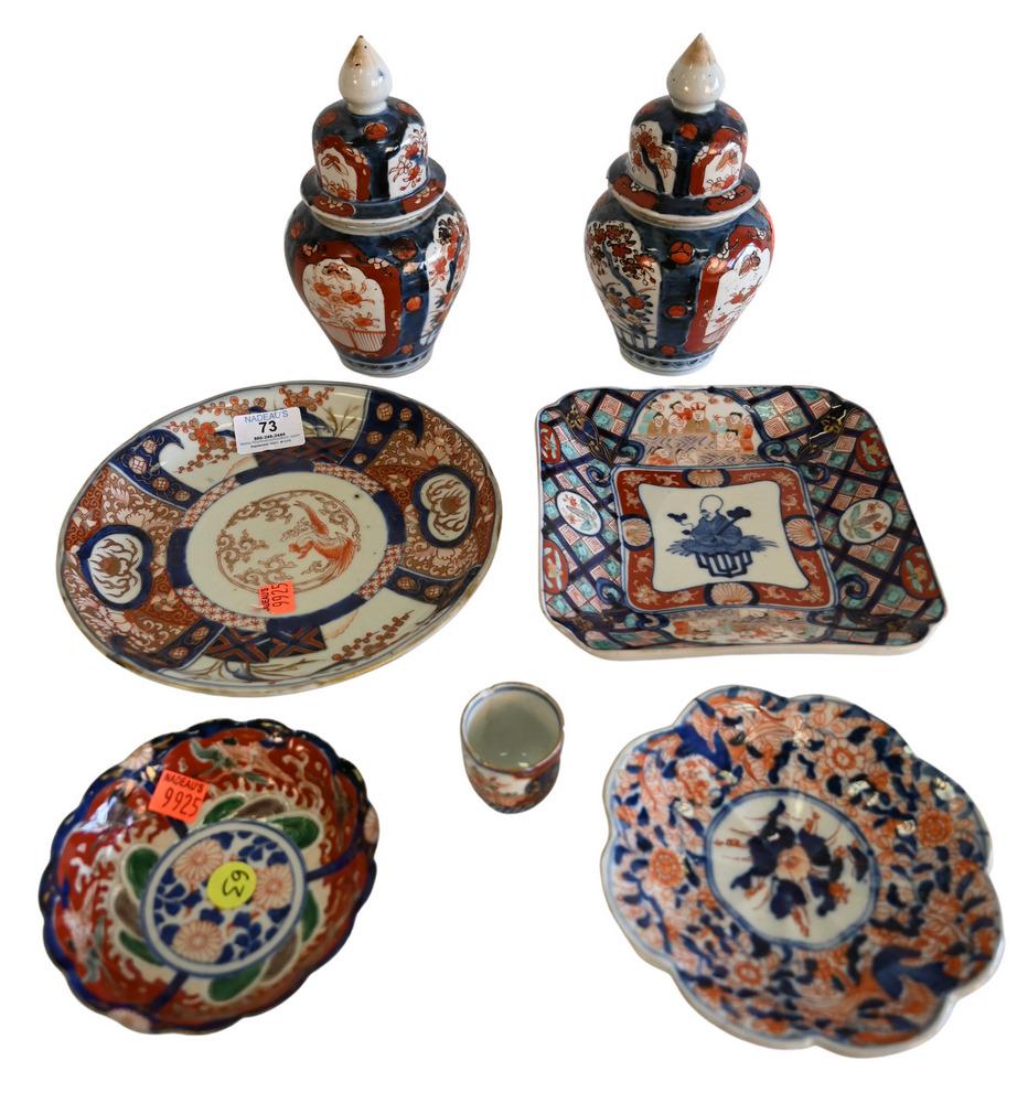 Seven Piece Imari Porcelain Lot, to include a scalloped (1 of 9)