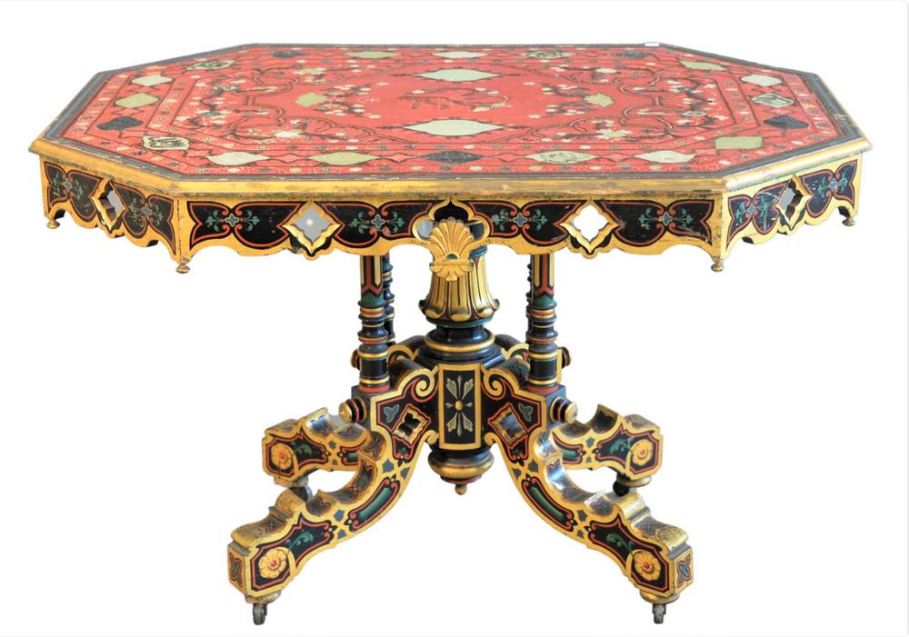Turkish Center Table, having embroidered top over (1 of 5)