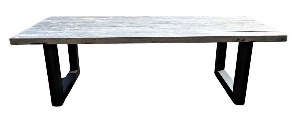 Large Teak Outdoor Patio Table, having slab wood top, (1 of 4)