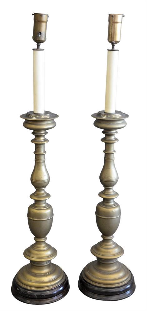 Pair of Large Brass Candlestick Floor Lamps, height 52 (1 of 3)