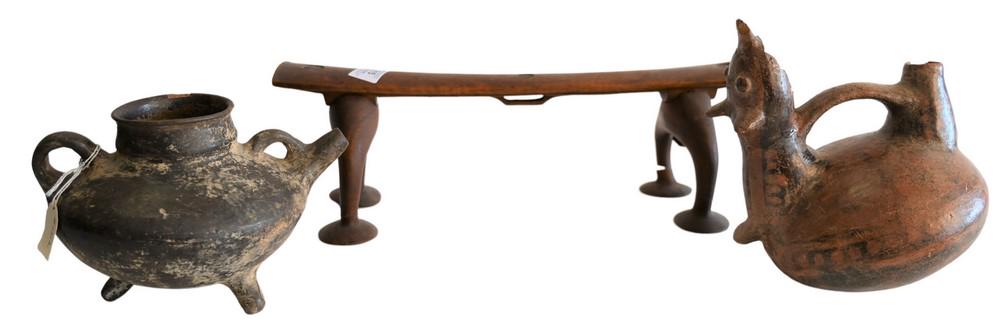 Three Piece Lot, to include Tahitian wood carved pillow (1 of 4)