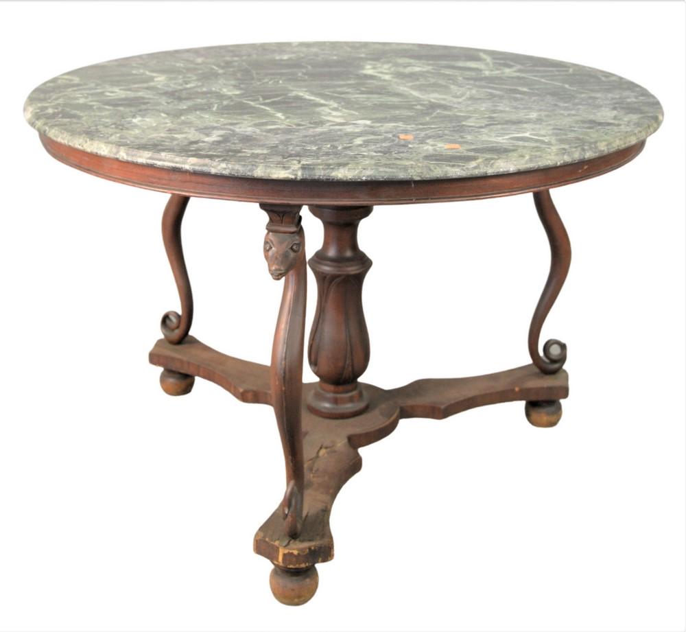Round Marble Top Table, on center support having three (1 of 4)