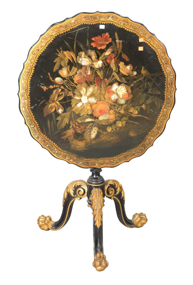 Paper Mache Tilt Top Table, having mother of pearl (1 of 4)