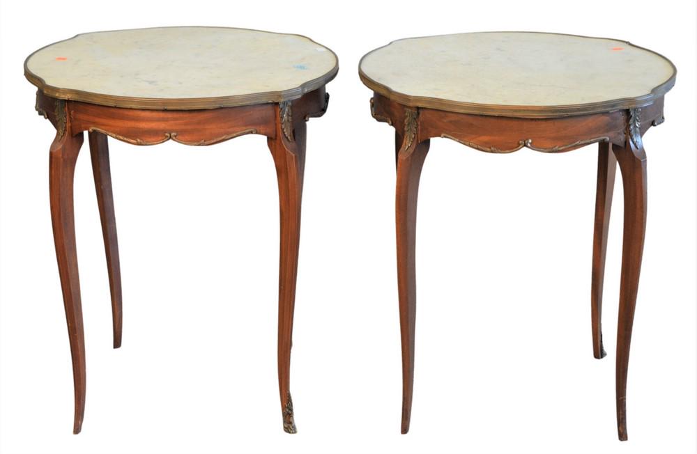Pair of Louis XV Style Side Tables, having white marble (1 of 4)