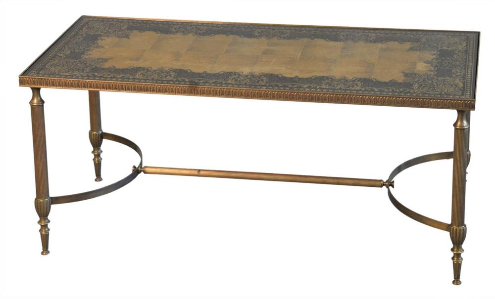 Gilt Glass Top Coffee Table, having brass base and (1 of 4)