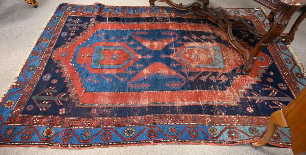 Caucasian Oriental Area Rug, worn, 5' 3" x 7' 7" (1 of 4)