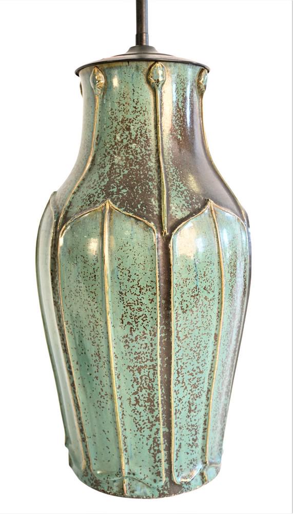 Blue and Brown Glazed Ceramic Table Lamp, having two (1 of 5)