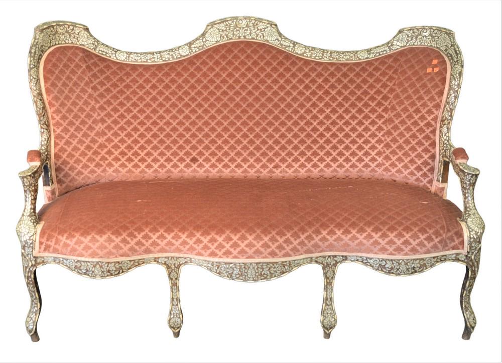Syrian Mother of Pearl Inlaid Sofa, having upholstered (1 of 7)