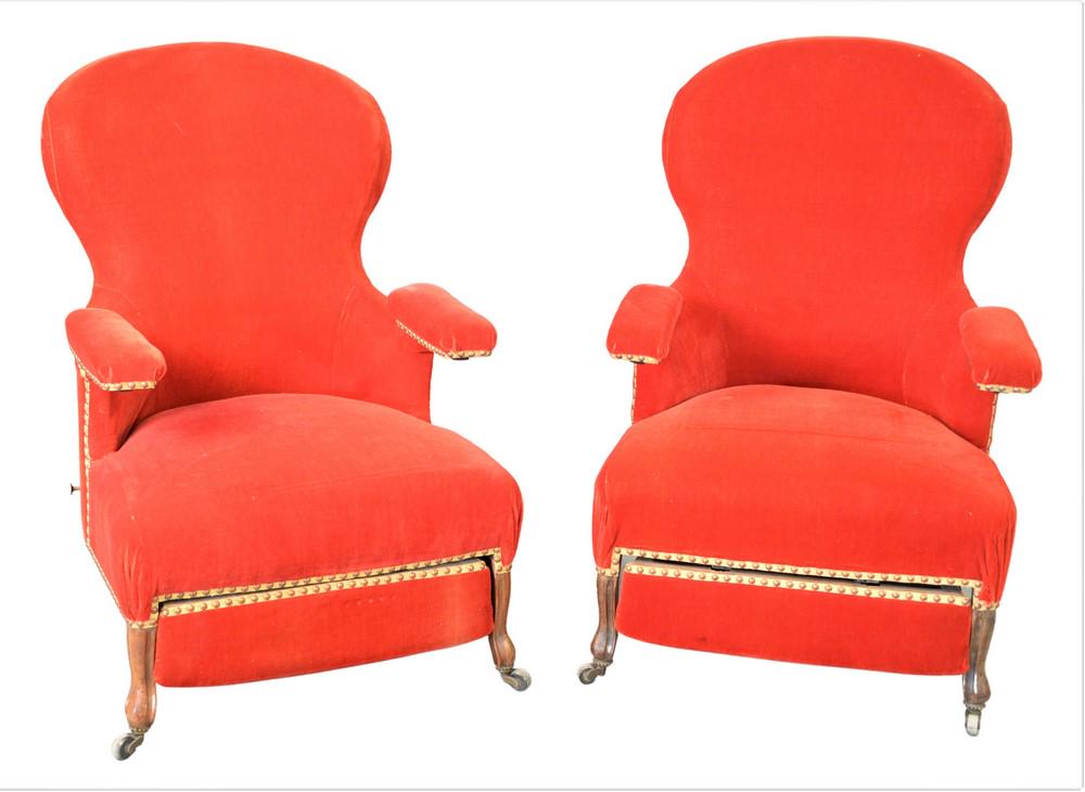 Pair of Victorian Upholstered Armchairs, having pull (1 of 4)