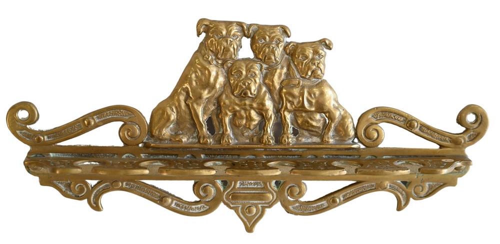 Brass Wall Mounted Pipe Holder, having four bulldogs (1 of 3)