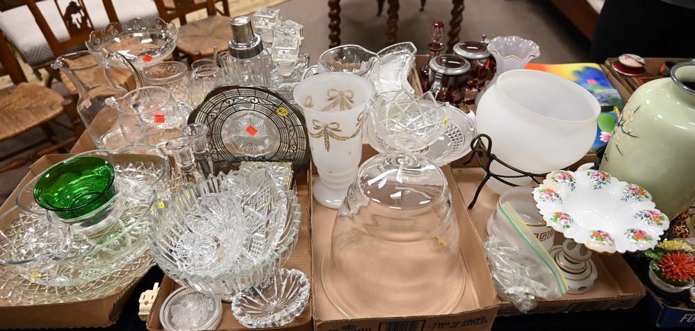 Eight Tray Lots of Glass, to include a cut glass bowl, (1 of 5)