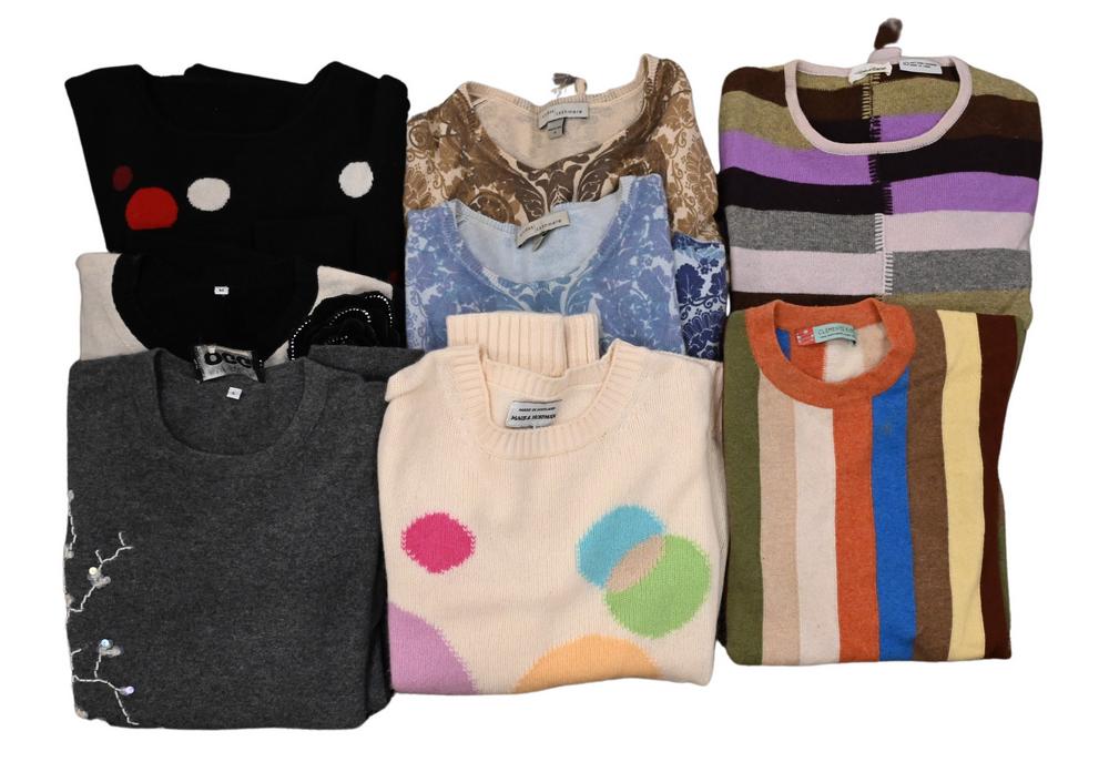 Eight Cashmere Sweaters, to include OGGI, Maus &: Eight Cashmere Sweaters, to include OGGI, Maus & Hoffman, TSE, Surface, along with others, condition consistent with wear, size medium.