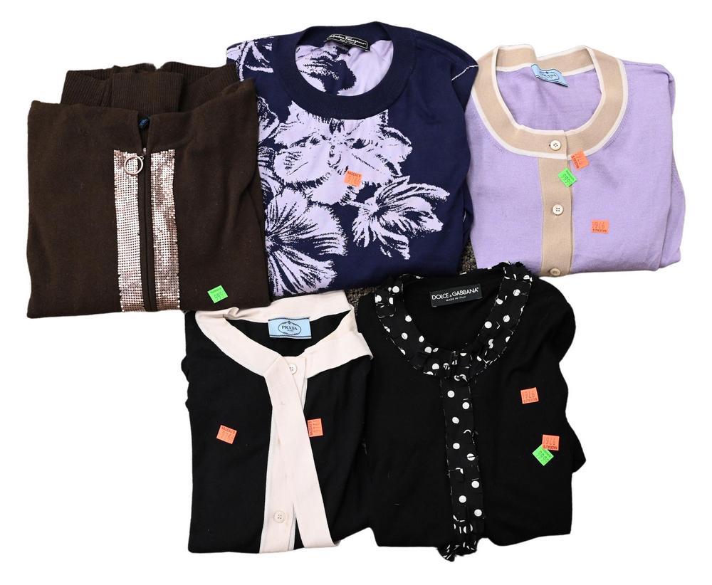 Five Designer Sweaters, to include Prada, Dolce &: Five Designer Sweaters, to include Prada, Dolce & Gabbana, Ferragamo, and Escada, sizes medium to large, good condition, no stains, holes or pulls.