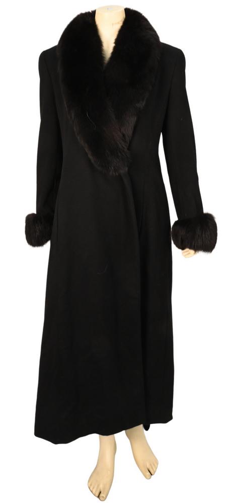 Black Wool Fur Trimmed Coat by Searle, ankle length, (1 of 3)