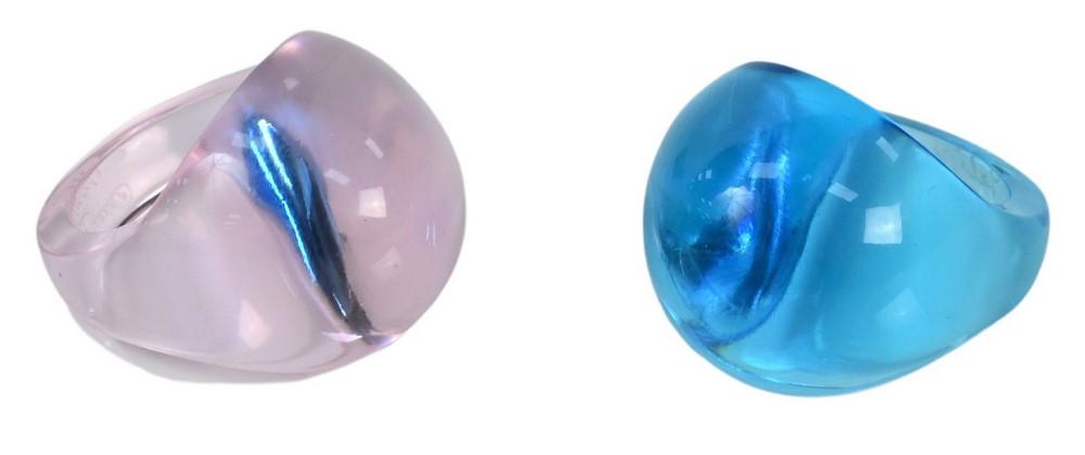 Two Cabochon Domed Lalique Glass Rings, to include blue (1 of 3)