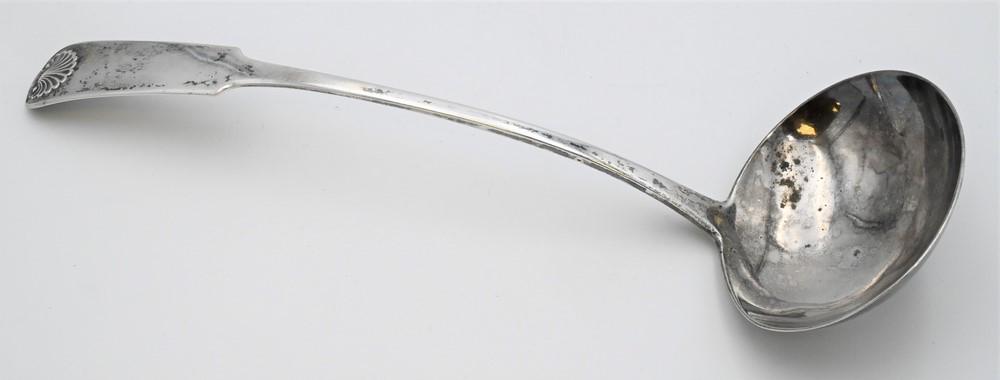 Anthony Rasch Coin Silver Soup Ladle, having upturned (1 of 4)