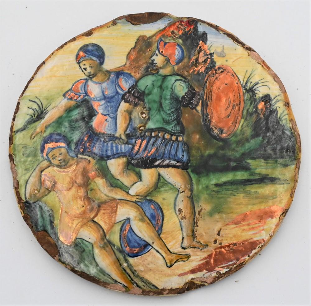 Italian Majolica Polychrome Decorated Pottery Plaque, (1 of 4)