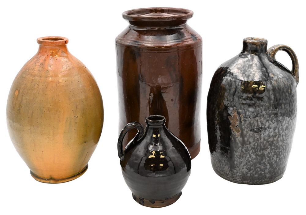 Four Piece Lot, to include redware and brown glazed, (1 of 6)