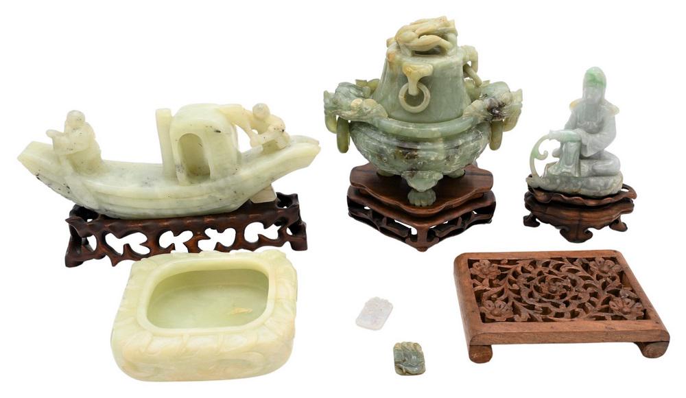 Six Carved Chinese Jade, Jadeite, and Stone Items, to (1 of 5)
