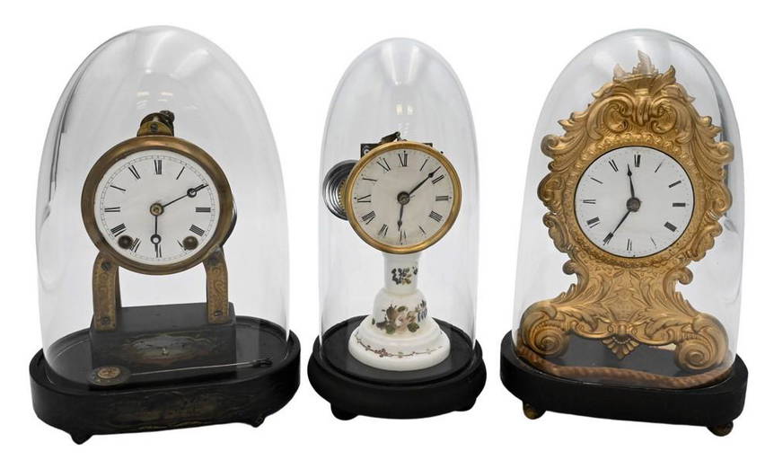 Three Dome Shelf Clocks, dome clock with brass works (0192) on Oct 30, 2021 Nadeau's Auction