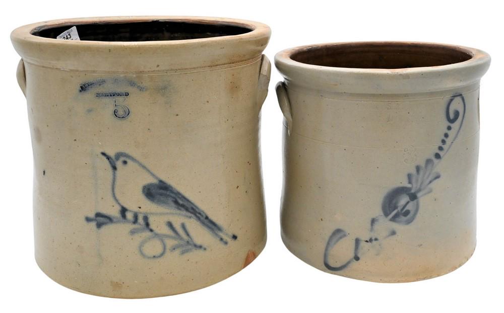 Two Stoneware Crocks, having blue decoration, one (1 of 4)
