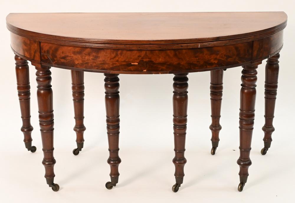 Sheraton Mahogany Demilune Table, opening to about 10 (1 of 4)