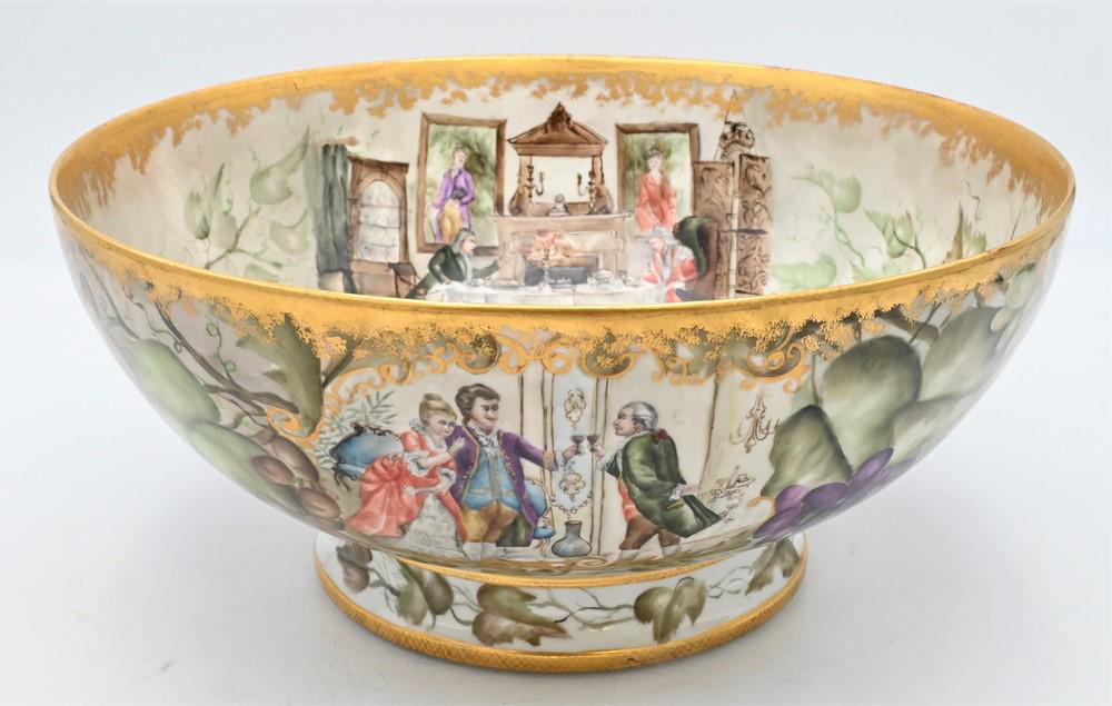 Limoge Punch Bowl, having painted interior scene, (1 of 6)