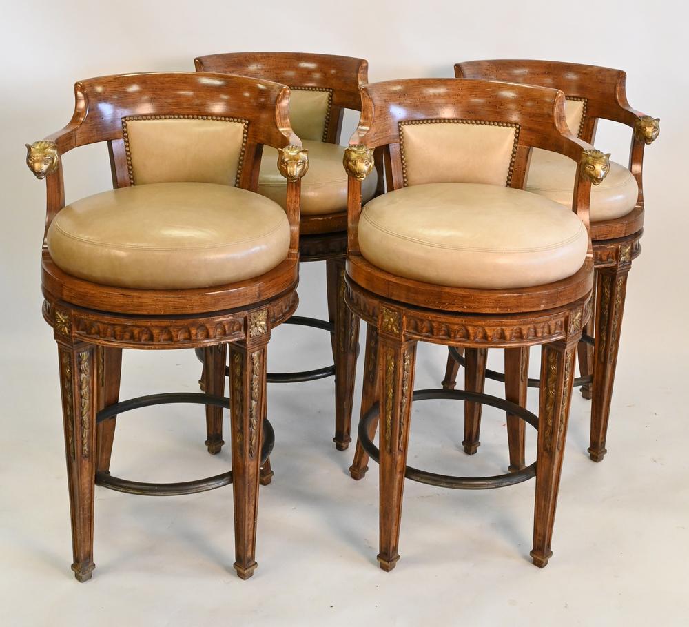 Set of Four Barstools, having gold cat head hand rests (1 of 4)