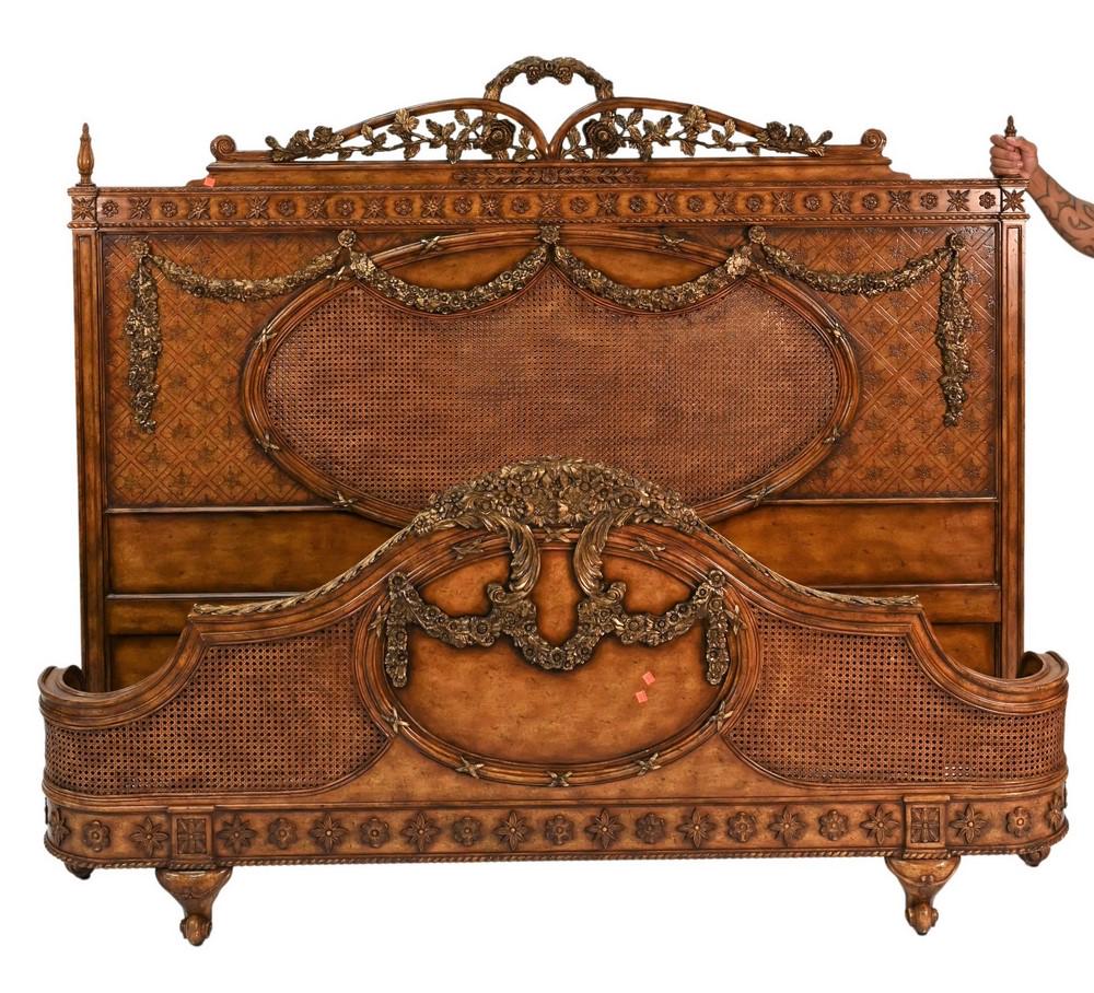 Louis XV Style King Size Bed, having caned inserts, (1 of 6)