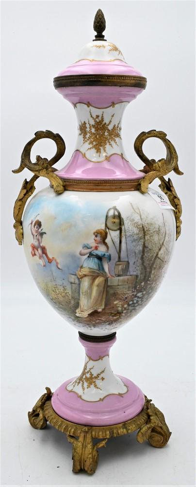 Sevres French Porcelain Urn, having pink ground with (1 of 6)
