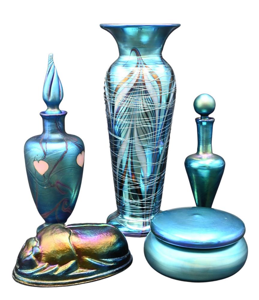 Five Piece Lundberg Art Glass Lot, to include two bud (1 of 6)