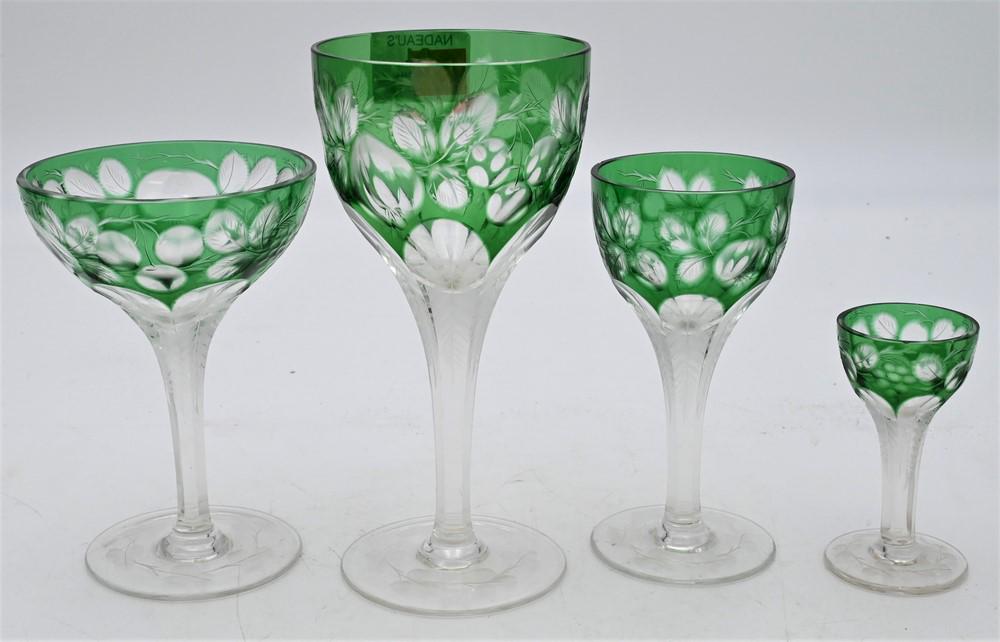 Set of 41 Green Cut to Clear Stemware, to include 12 (1 of 5)