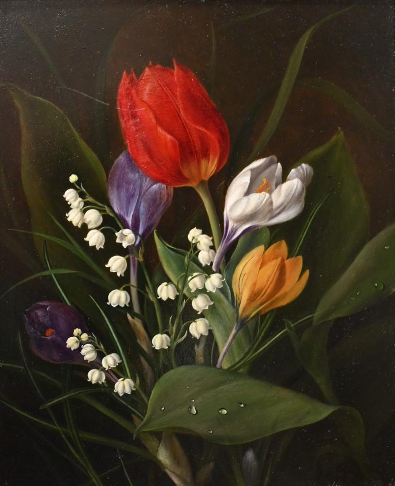 Frank Albert Flindt, still life of flowers, oil on (1 of 4)
