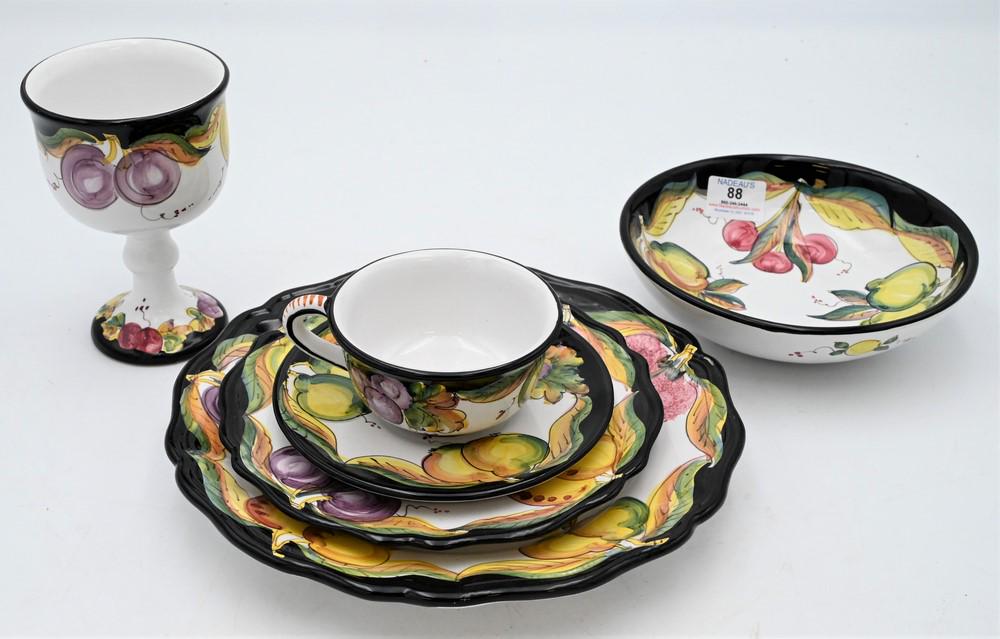 46 Piece Set of Italian Pottery, to include 8 goblets, (1 of 6)