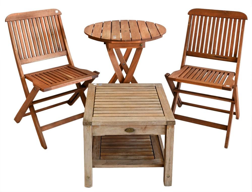 Teak Four Piece Lot, to include a bistro set having (1 of 3)