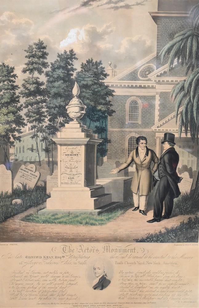 After John Rubens Smith, hand colored engraving by G &: After John Rubens Smith, hand colored engraving by G & C Hunt, "The Actors Monument, the Late Edmund Kean, Esq. contemplating the tomb he caused to be erected to the memory of George Frederick Cooke i