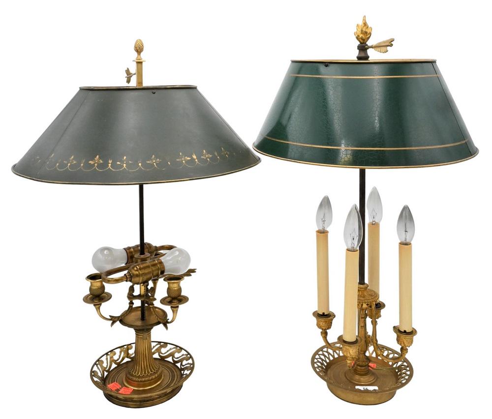 Two Brass Boulette Table Lamps, one having four-way (1 of 4)