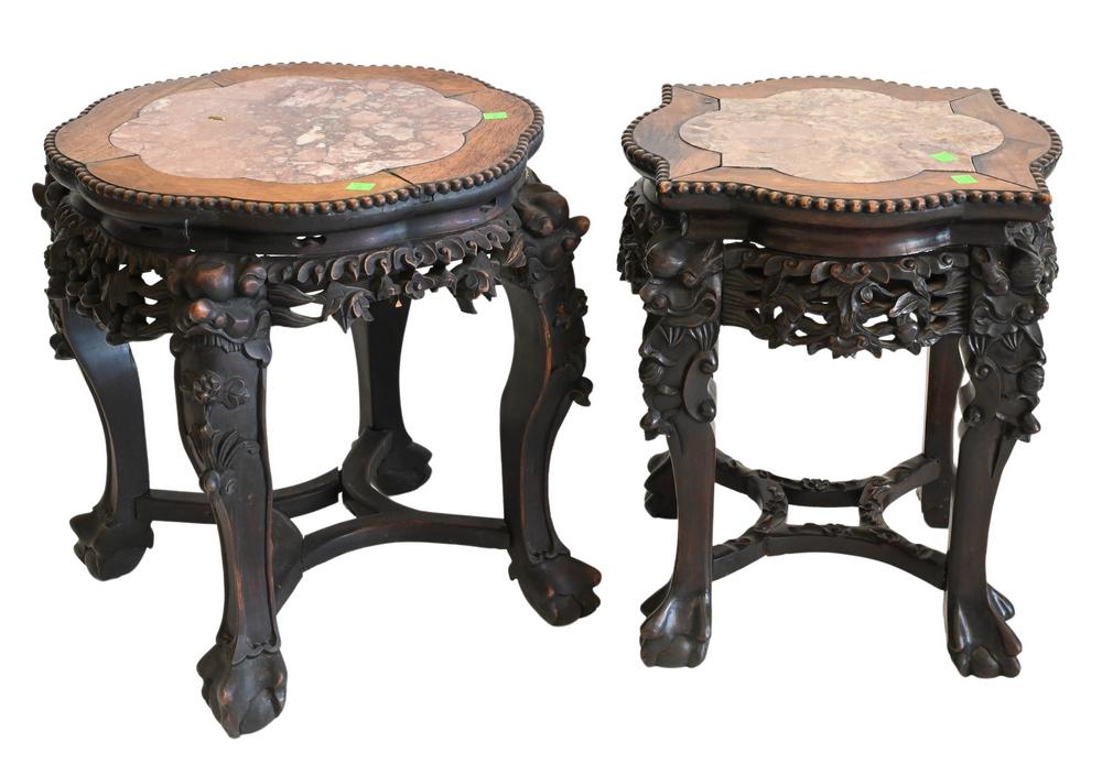 Two Chinese Taborets, having inset marble, heights 18 (1 of 4)