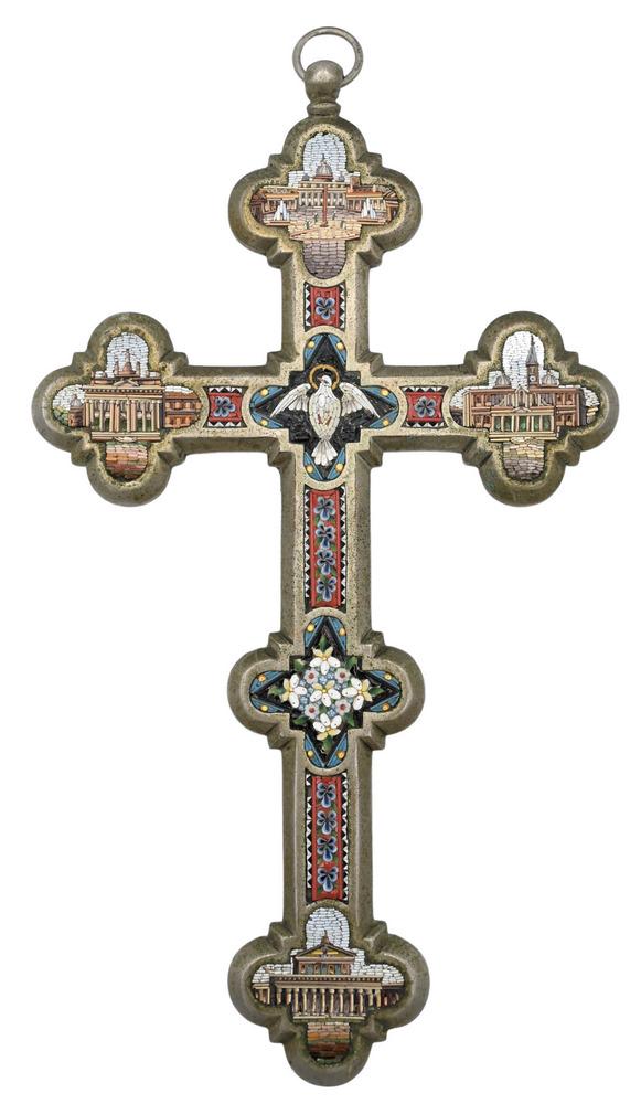 Fine Micro Mosaic Cross, Italian scenes of the Vatican, (1 of 4)