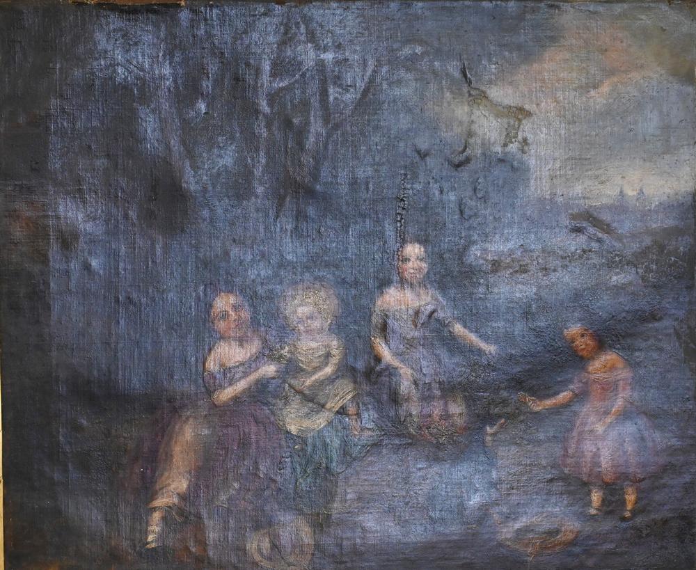 Continental School, children in pastoral scene, oil on (1 of 4)