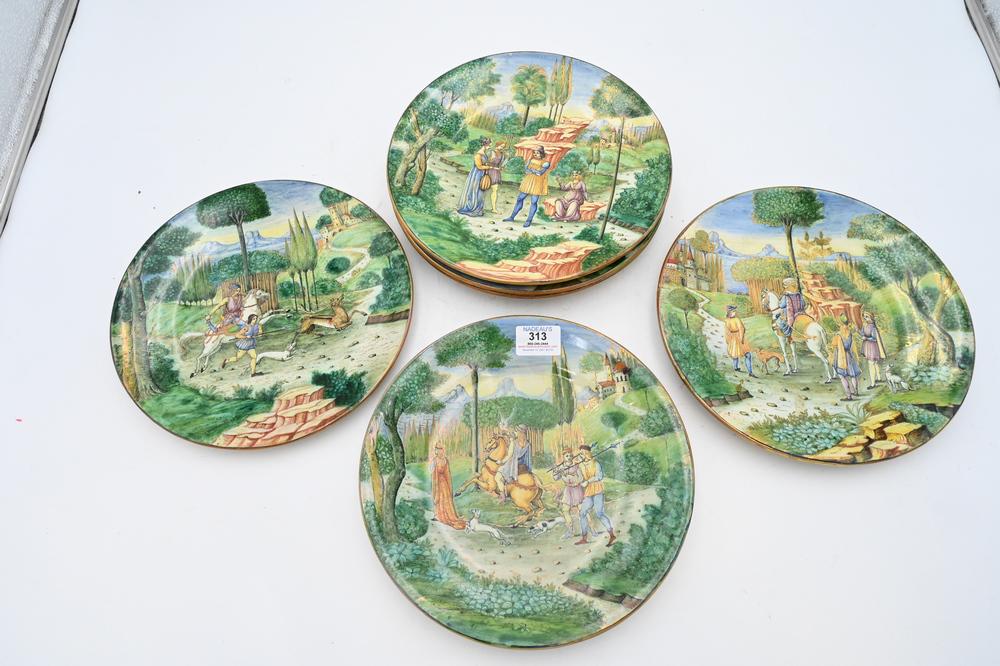 Set of Seven Cantagalli Majolica Italian Faience Scenic (1 of 5)