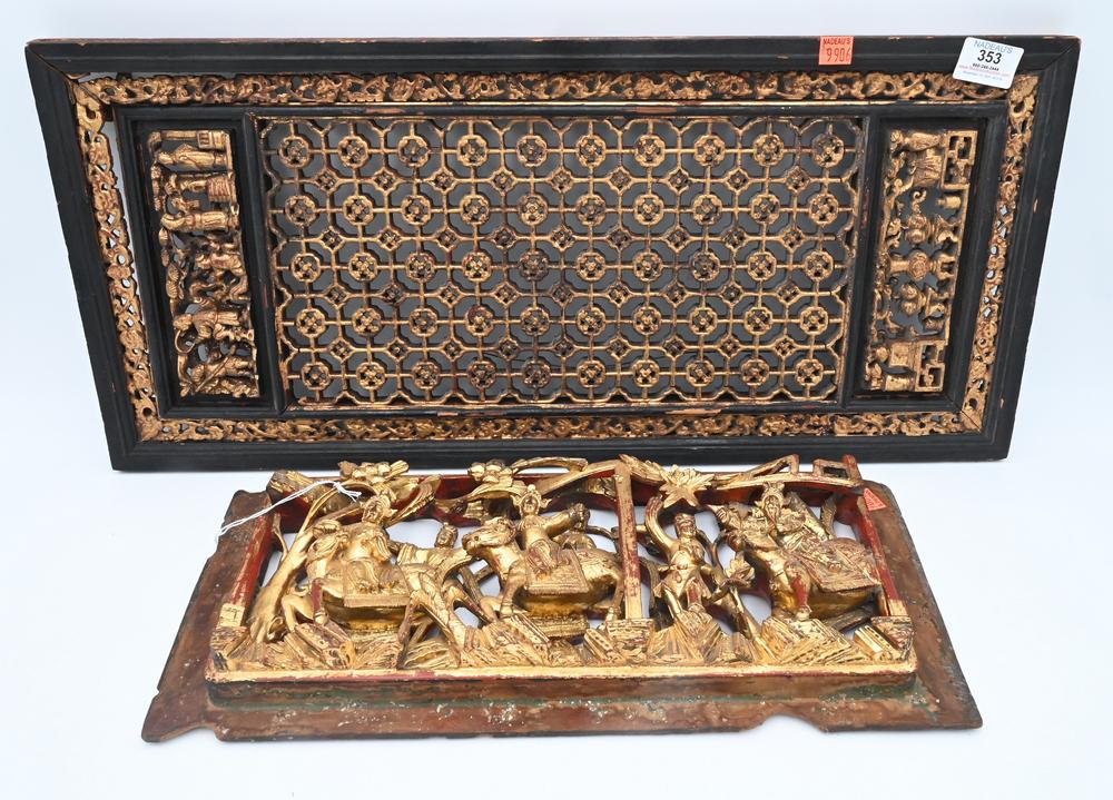 Two Chinese Carved Panels, to include one having gilt (1 of 5)